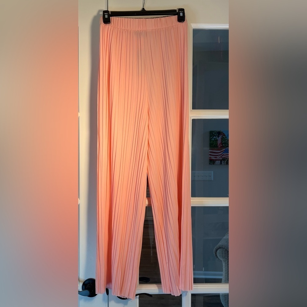 Pink wide leg pleated palazzo pants womens size S/M